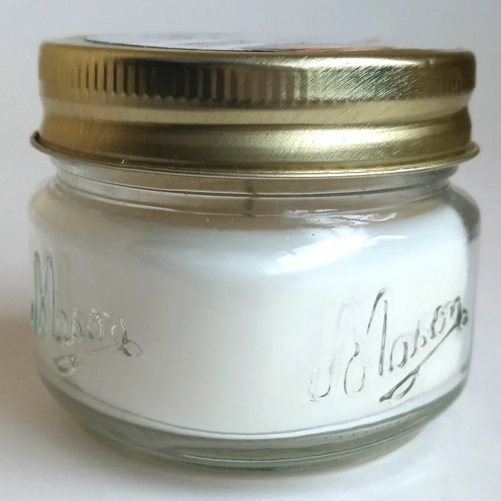 Old Williamsburg Mahogany Coconut Scented Jar Candle in Mini Mason Jar White